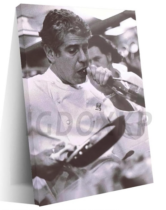 Vintage Anthony Bourdain Poster - Cooking and Opening Beer Canvas Painting Wall Art for Living Room Bedroom Decor